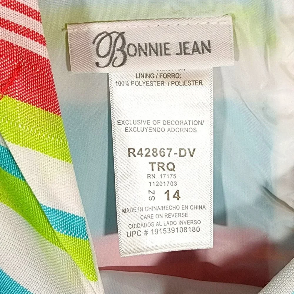 Bonnie Jean Girls‎ Size 14 Multi Color Striped Sleeveless Bow Dress